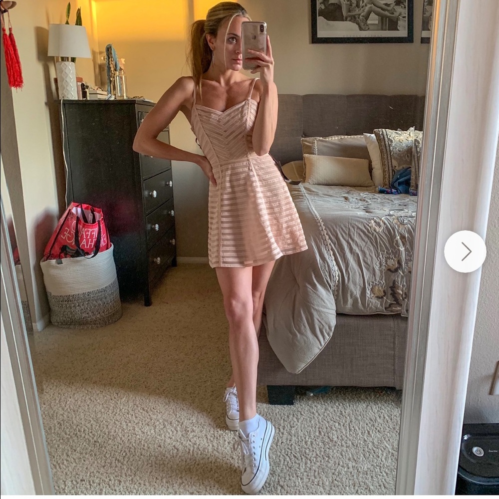 Bebe blush mesh striped skater dress - NWT